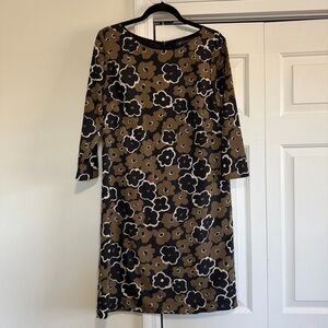 Brooks Brothers Brown Black Poppy Shift Dress Long Sleeved Size 8